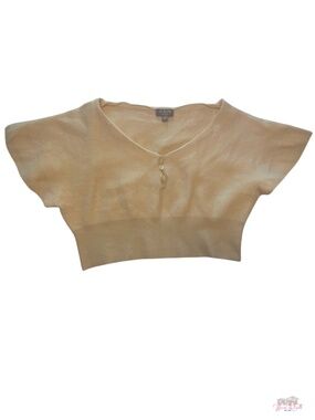 J.Crew Cashmere Blend Cropped Henley Short Sleeve Sweater Cream 3X